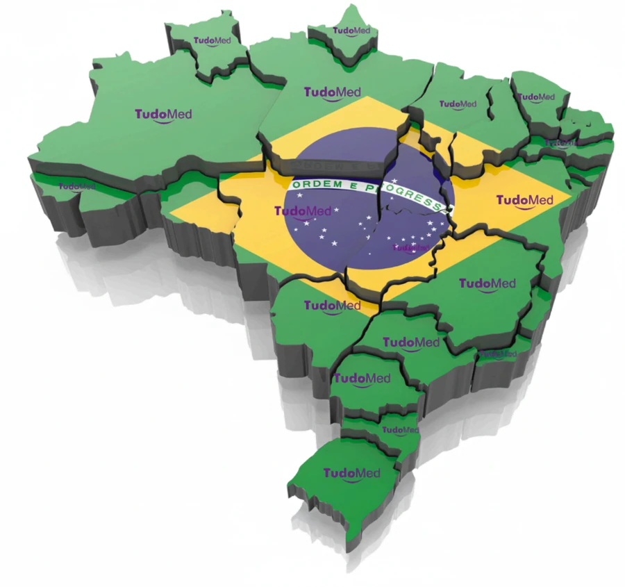 Mapa do Brasil com a cobertura da rede TudoMed em todos os estados